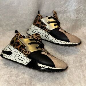 Steve Madden Leopard Print and Gold Sneakers